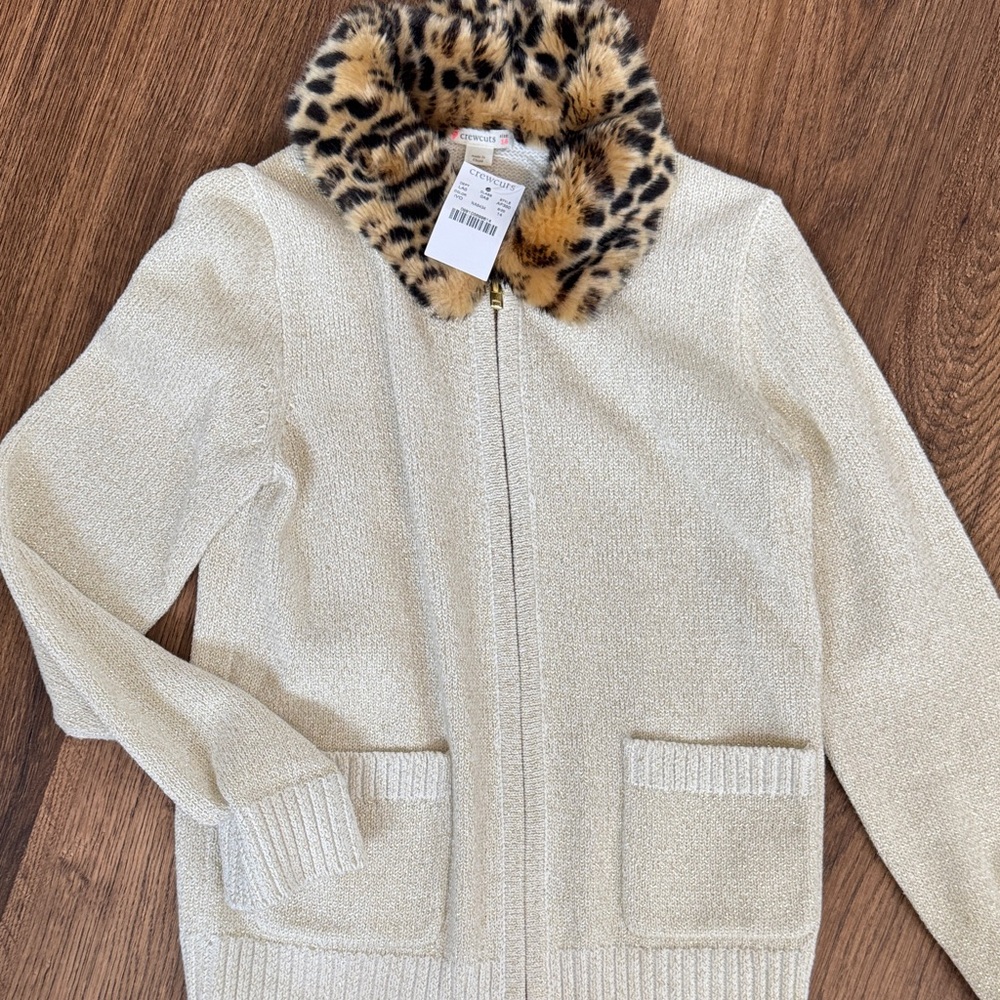 Crewcuts Cream Sweater with Leopard Print Collar